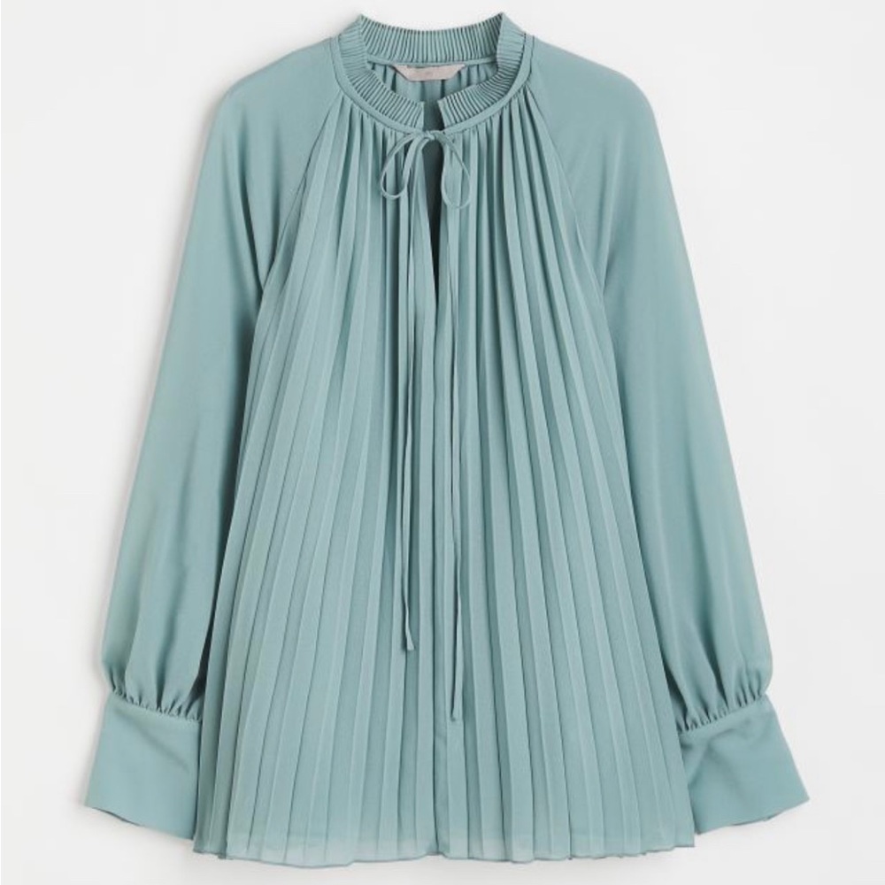 H&M Pleated Blouse Turquoise - Picture 1 of 4